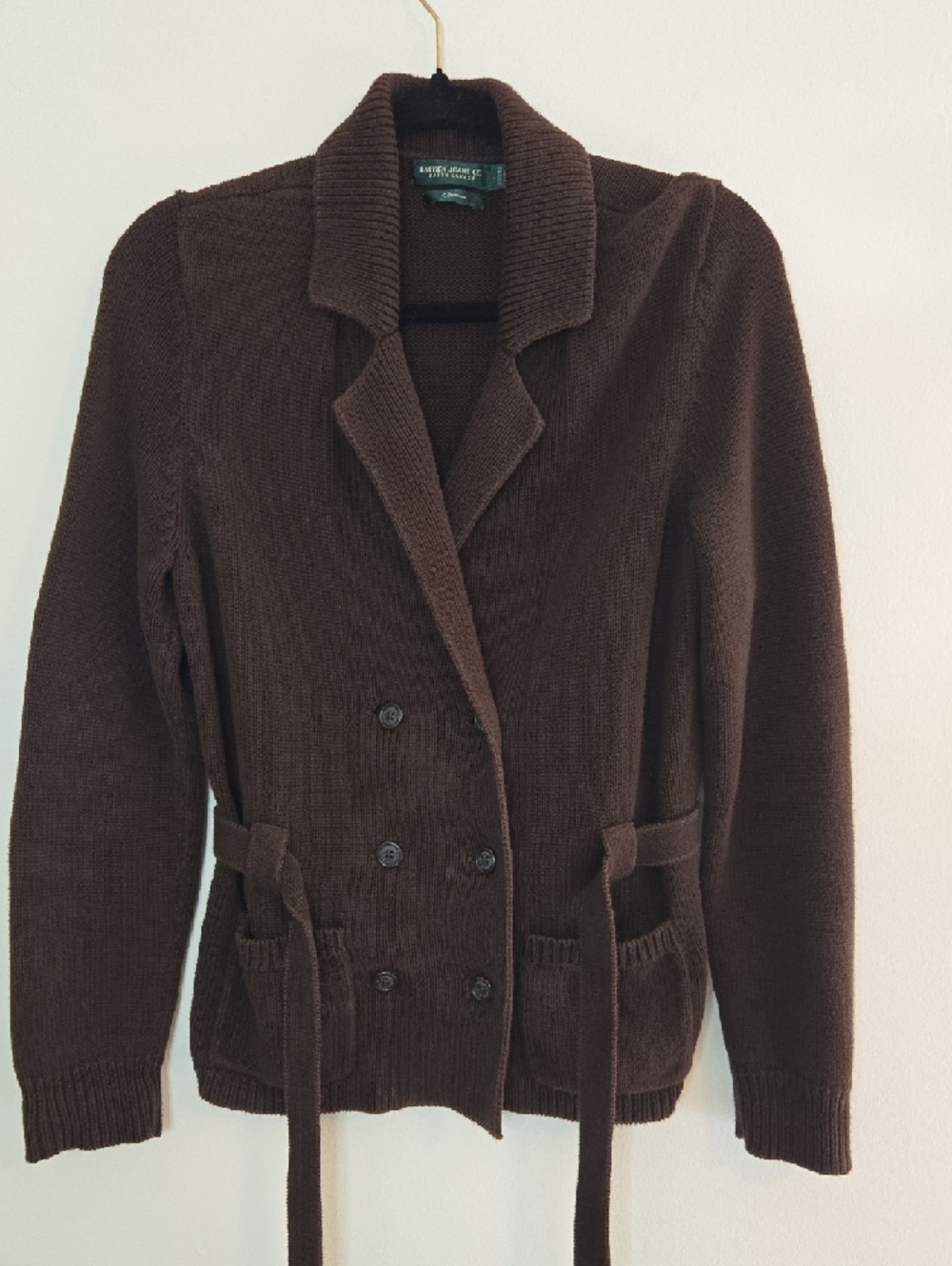 Ralph Lauren Dark Brown Double-Breasted Knit Sweater - Picture 1 of 8